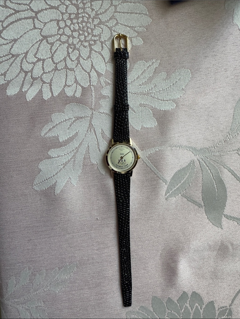1988 Olympic Team Bulova Women's Black Strap Watch with Gold face - Picture 2 of 6